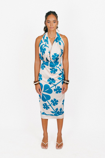 Long Pareo Anthurium Cream and blue