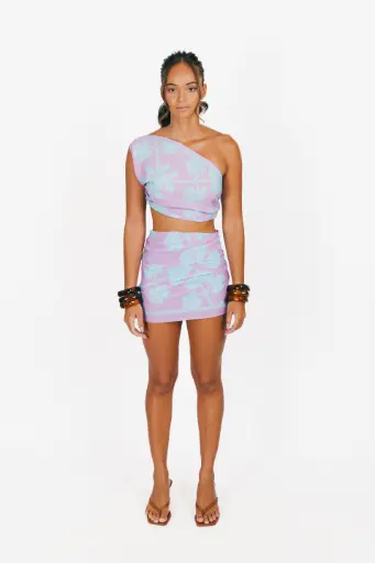 Short pareo Anthurium blue and violet