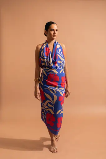 Paréo Long Flora electric blue