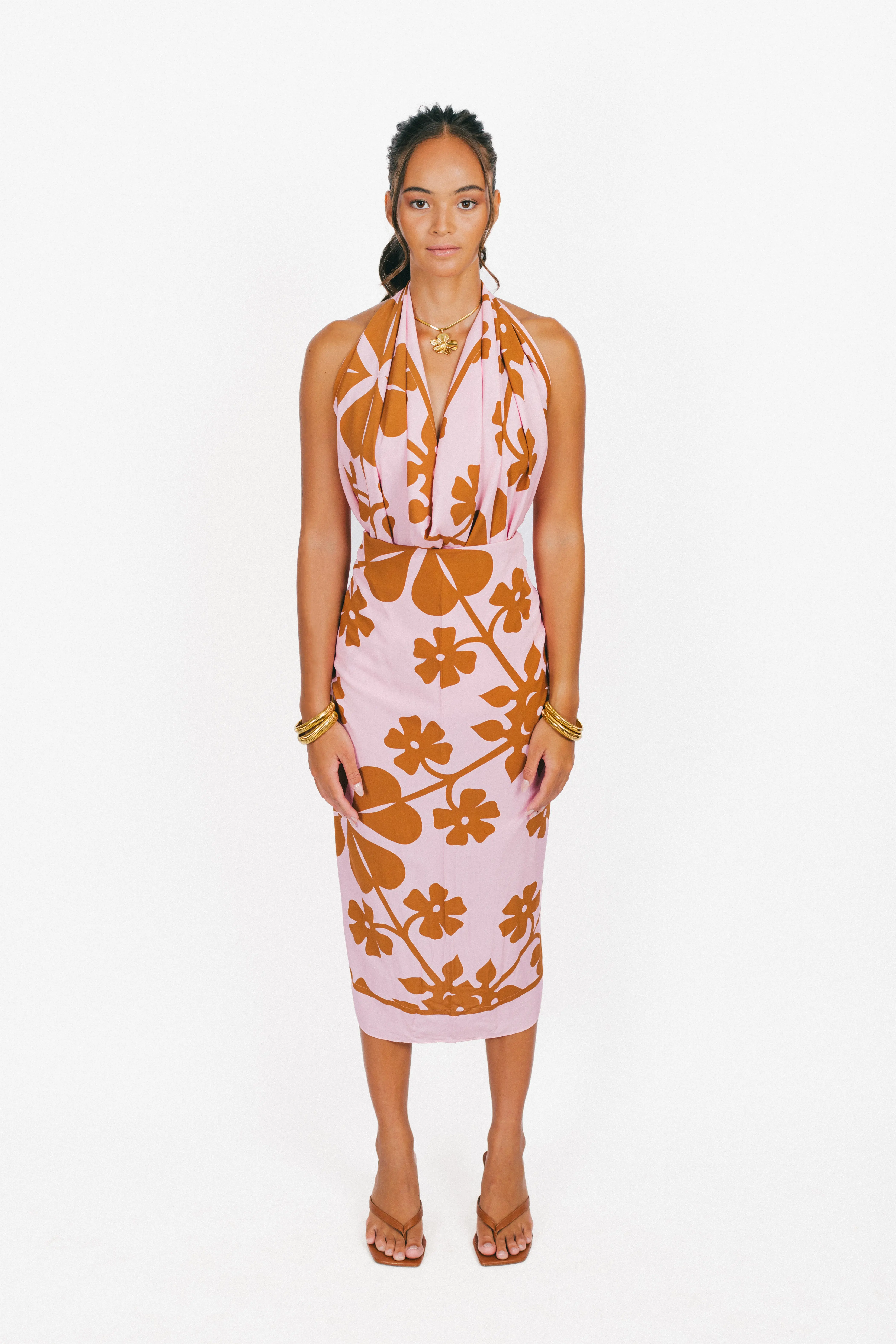 [CO10-P-L-AT-PB] Long pareo anthurium pink and brown-AR